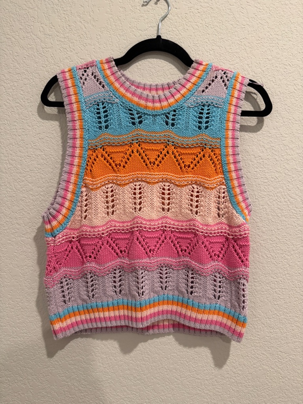Zara Multicolor Knit Sleeveless Top - Pink, Blue, Orange, Cream, Gray